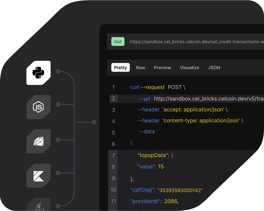 Janela de código e webhooks representando a integração por API única